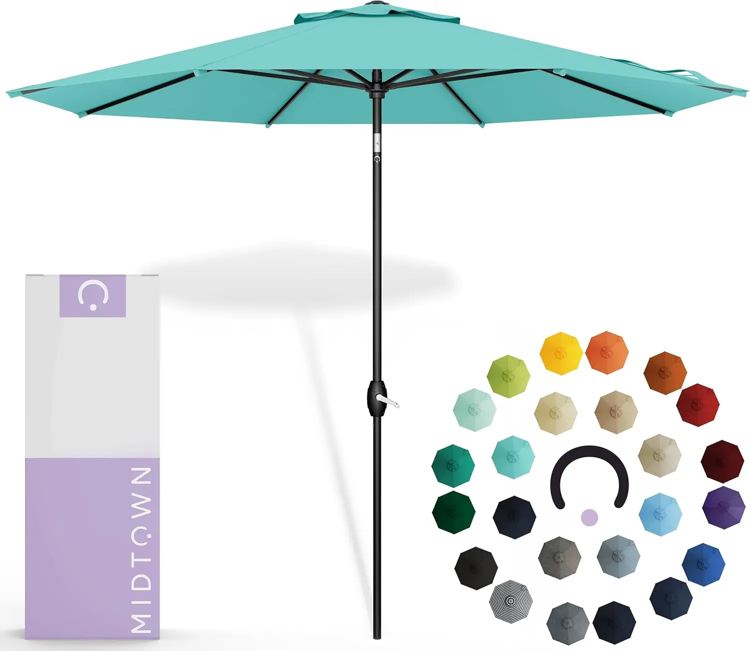 9 Feet Outdoor Umbrella With Sunbrella Aruba Acrylic Fabric - Auto-Tilt Aluminum Frame Pati