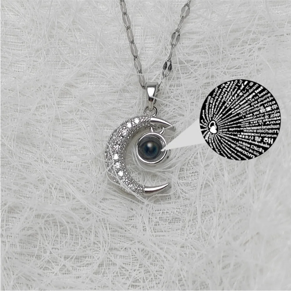 [Titanium Steel] One Hundred Languages I Love You Necklace Women\'s Moon Projection Clavicle Chain Titanium Steel Chain