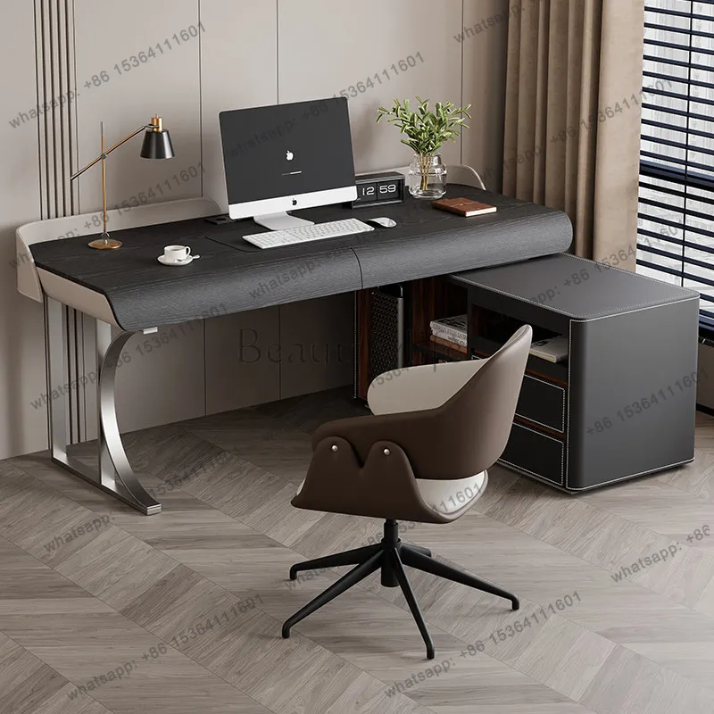 PG Italian minimalist saddle leather desk home modern simple light luxury L-shaped integrated desk
