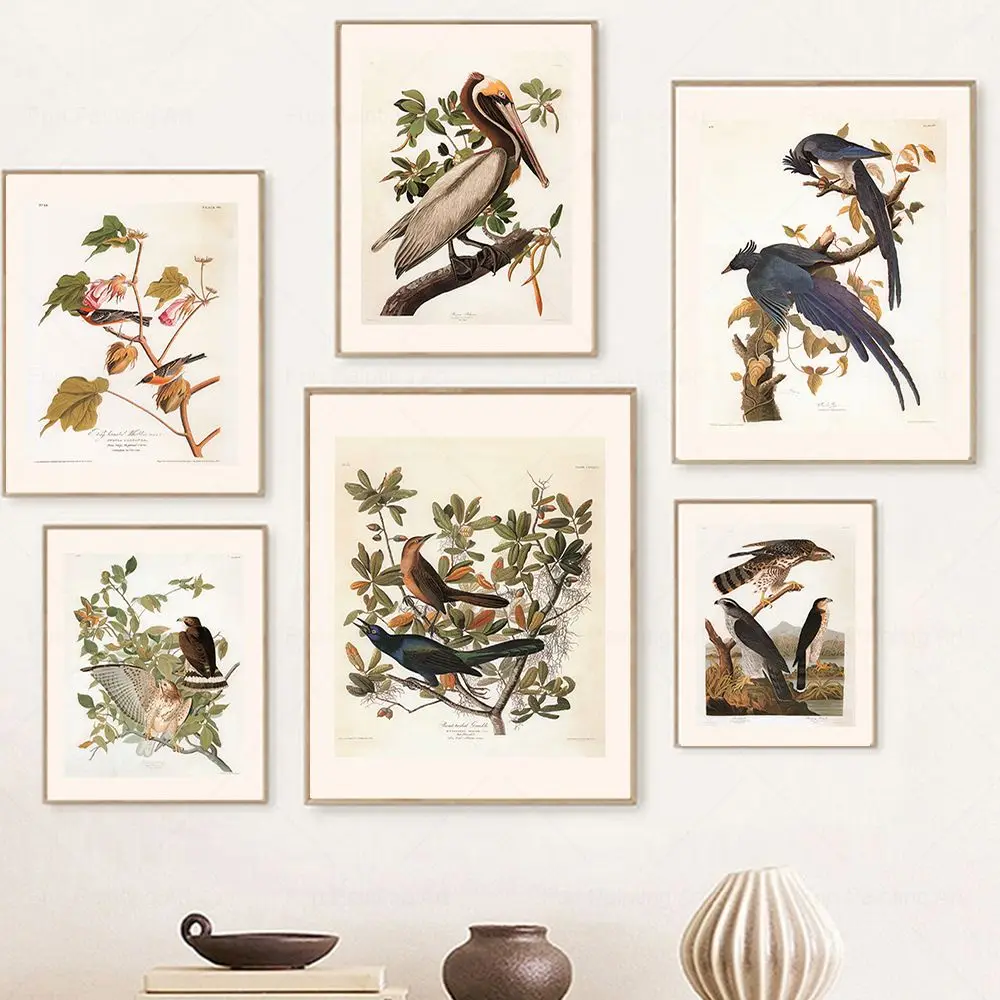 Vintage Botanical Flower Bird Wall Art Canvas Painting Nordic Posters And Prints Aesthetics Pictures For Living Room Home Decor view 2