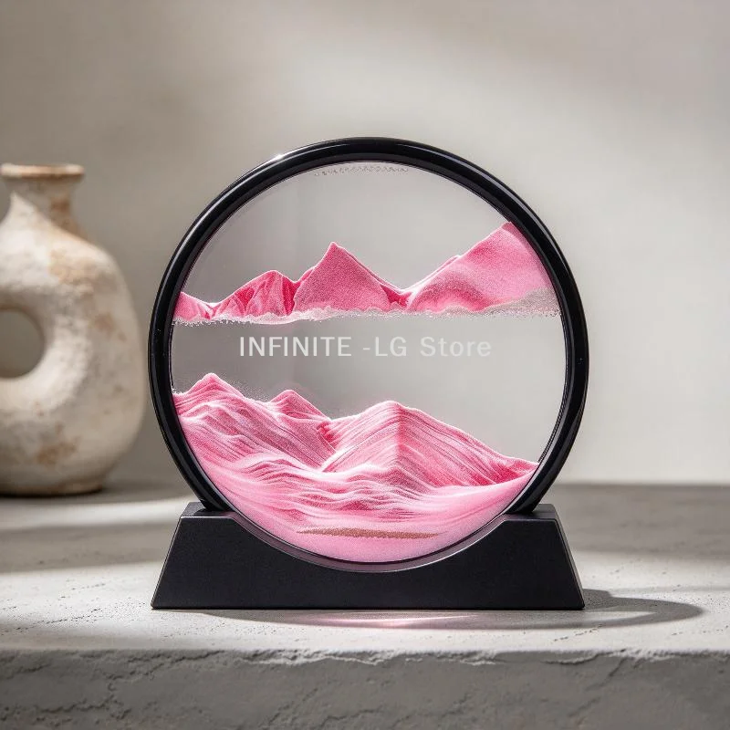 1Pcs Round Glass Deep Sea Sandscape Craft Flowing Painting 3D Sandglass Quicksand Moving Sand Art Picture Home Office Work Deco
