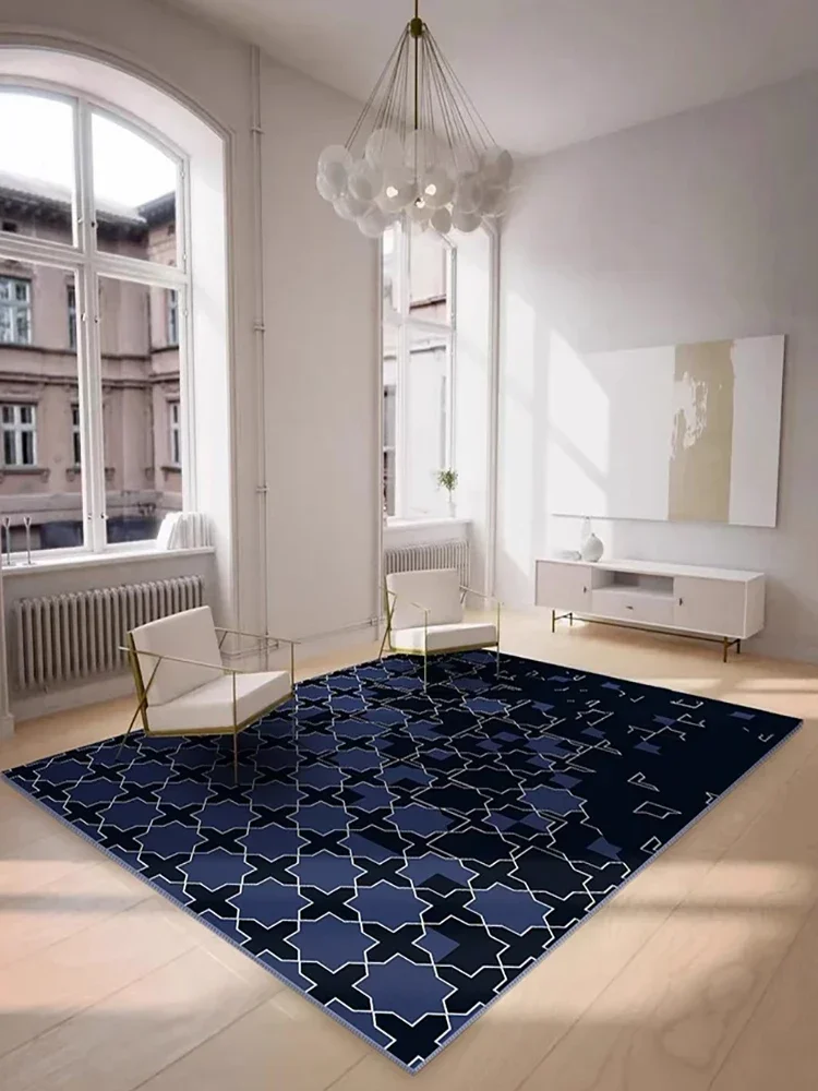 

Blue Luxurious Living Room Lareg Carpet Comfortable Non-slip Washable Carpets Easy-care Home Interior Decorative Rugs Alfombra