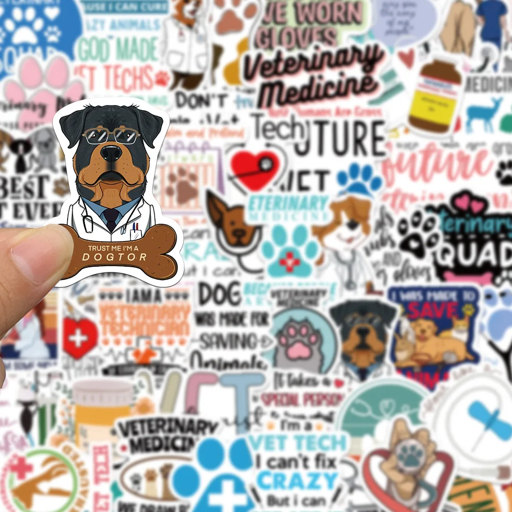 50PCS Cartoon Professional Doctor Pet Hospital Veterinary Sticker Toys Guitar Computer Skateboard Cup Desk Graffiti Sticker