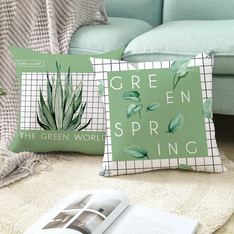 

45x45cm Ins Fresh Summer Green Tropical Plant Pillowcase Nordic Polyester Aloe Vera Cushion Cover Sofa Office Car