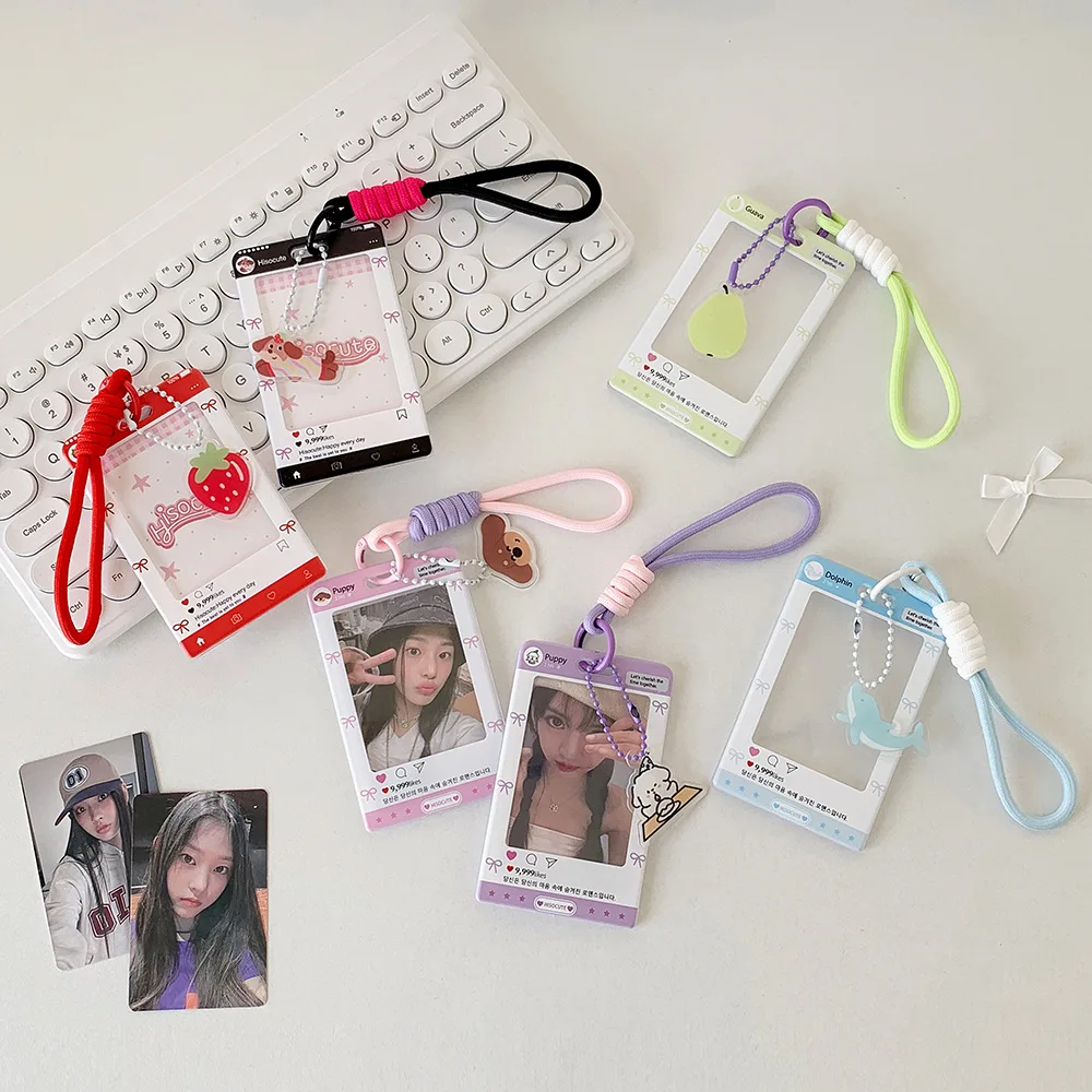 Koreaanse Slide Cover Sleutelhanger Badgehouder Dubbelzijdig Waterdichte ID-kaarthouder met karabijnhaak Clip voor Kpop Photocard Student