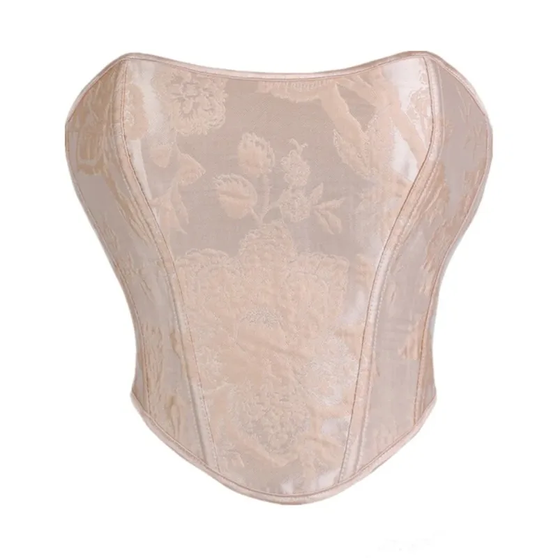 

Абрикосовый жаккардовый элегантный корсет с завышенной талией, женское сексуальное женское белье без бретелек, утягивающие бюстье, укороченные топы