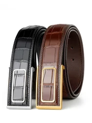 Thailand crocodile belt leather belt men's leather high-grade authentic brand smooth buckle punch needle buckle business tide