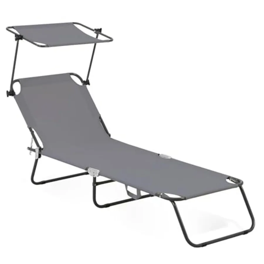 

Складные уличные шезлонги (комплект из 2 шт.) с регулируемым навесом, портативные кресла для загара, серые