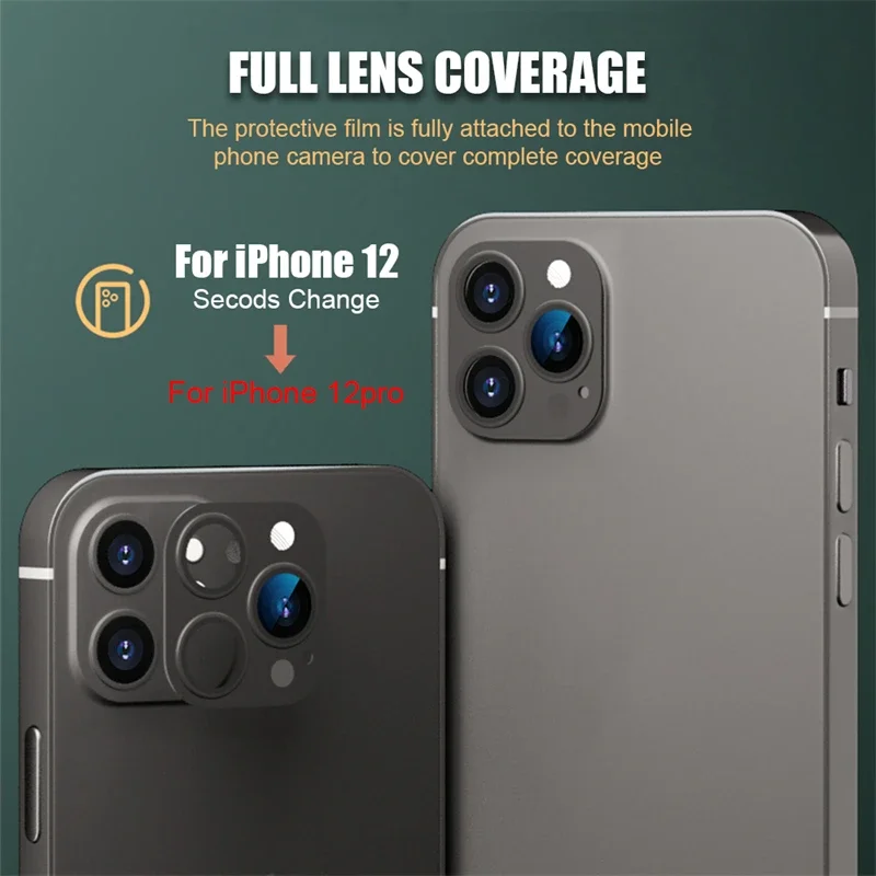 Secondi cambia la protezione modificata dell'obiettivo della fotocamera falsa per iPhone 12 passa a 12Pro Mod pellicola di vetro Cover adesiva per telefono in lega di titanio