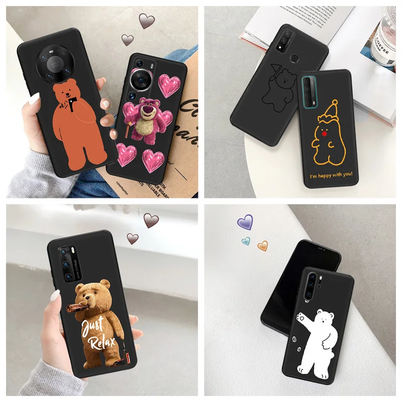 Silicone Black Phone Case for Motorola G200 5G G30 G31 One Fusion Teddy Lotso Bear Cute Huawei P40 P30 P20 Smart iphone6 Cover