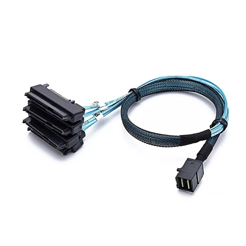 NEW FOR Mini SAS SFF-8643 to 4x 29pin SFF-8482 and 4x SATA 15pin splitter cable 1m