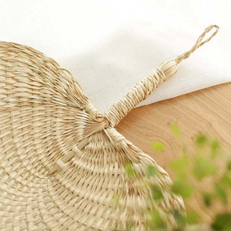 3X Cool Baby Mosquito Repellent Fan Summer Manual Straw Hand Fans Palm Leaf