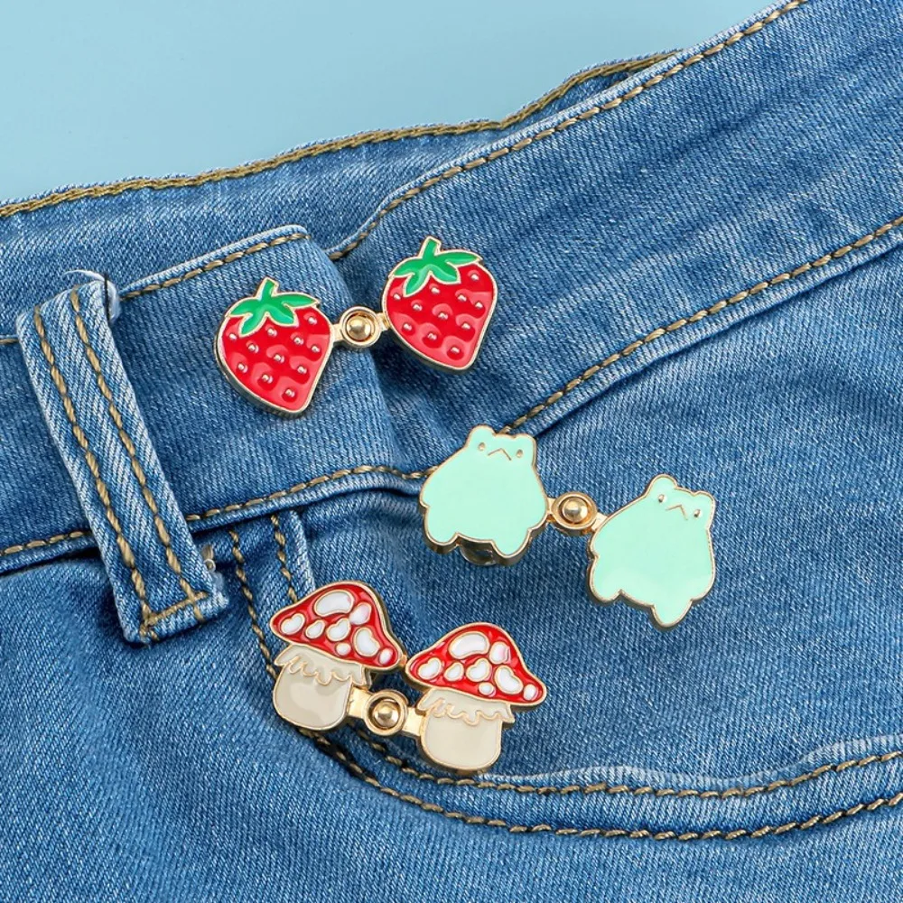 3Pairs Durable Replacement Jeans Buttons Reusable Strawberry/Frog/Mushroom Waist Adjust Button Repair Kit Waist Buckle Jeans