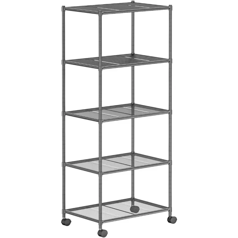 

Storage Rack with Wheels Adjustable Grid Wire Shelves for Kitchen Pantry Closet Bathroom Laundry Room Garage Tools