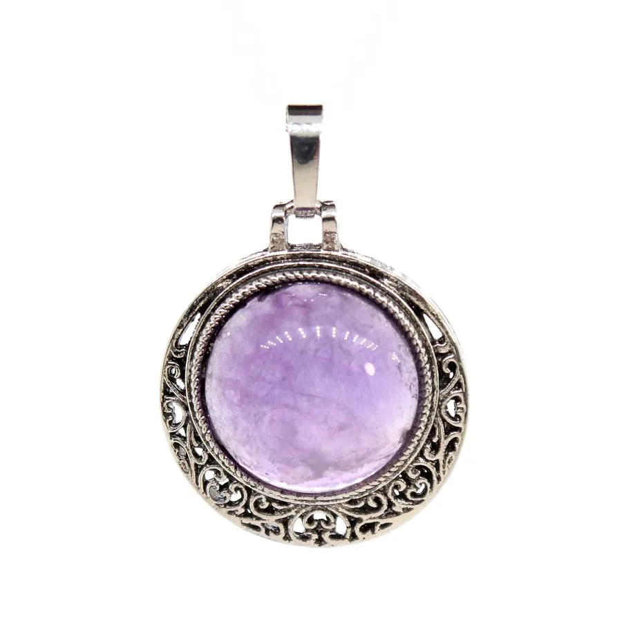 Charms Natural Healing Crystal Round Stone Pendants For Women Amethyst Rose Quartz Fluorite Choice Men Pendant Jewelry Gifts