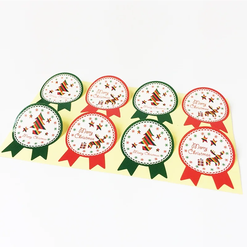 80pcs/lot Red Green Merry Christmas Tree And Deer Sealing Stickers Decoration Label Stickers DIY For Gift Cake Baking Sticker