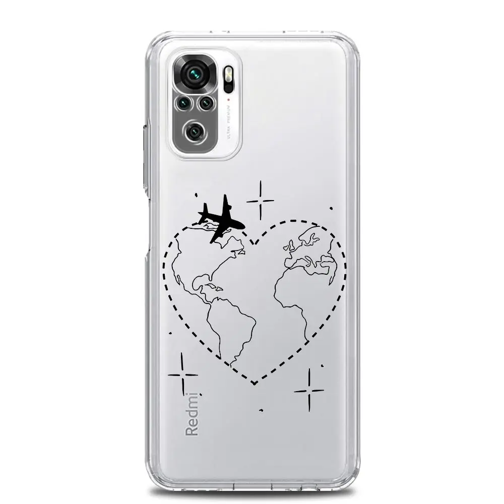 Fashion Planes World Map Travel Phone Case For Xiaomi Redmi Note 12 5G 9S 9 8 10 11 Pro Plus 4G 9T 8T 10C 9C 9A 7 Clear Cover