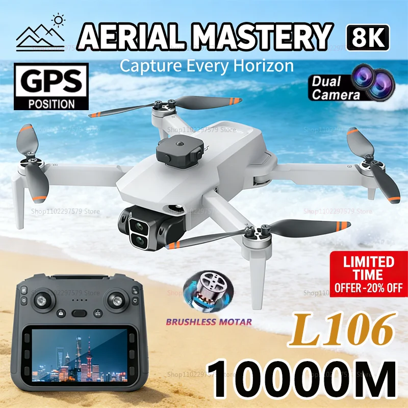 New L106 Drone Brushless Motor 8K Obstacle Avoidance Foldable Quadcopter With Screen Remote Control Camera Toys For Beginners