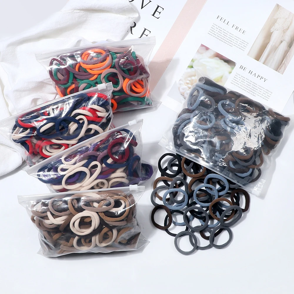 100/200PCS Elastic Women Hair Bands Ties 4cm Dark Colors Headband Hair Accessories for Girls Headwear Don\'t Hurt Hair Wholesale