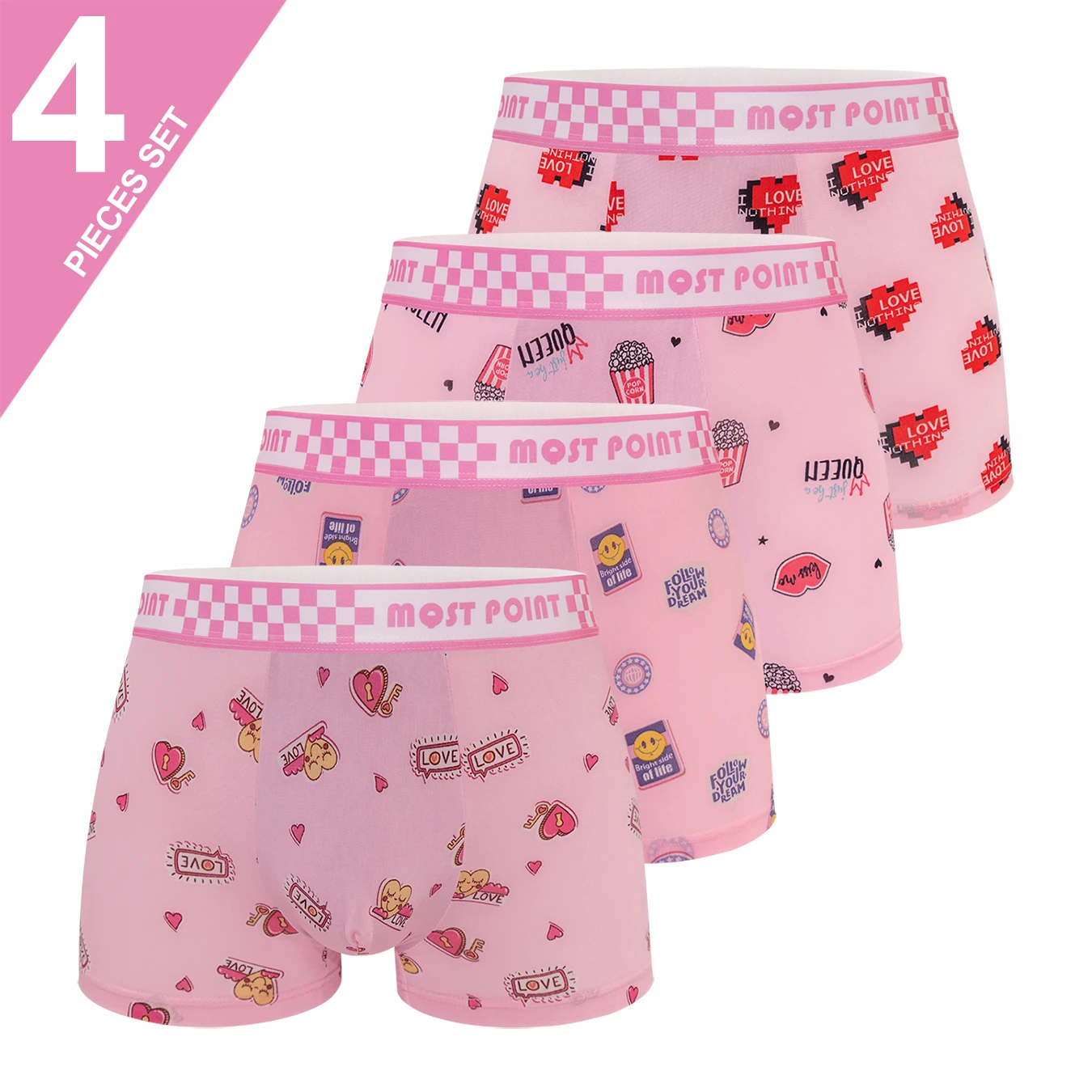 

4pcsKawaii Pink Men's Underwear Ice Silk Pink Ultra Thin Breathable Cute Antibacterial Big Men's Personalized Flat Corner Pants