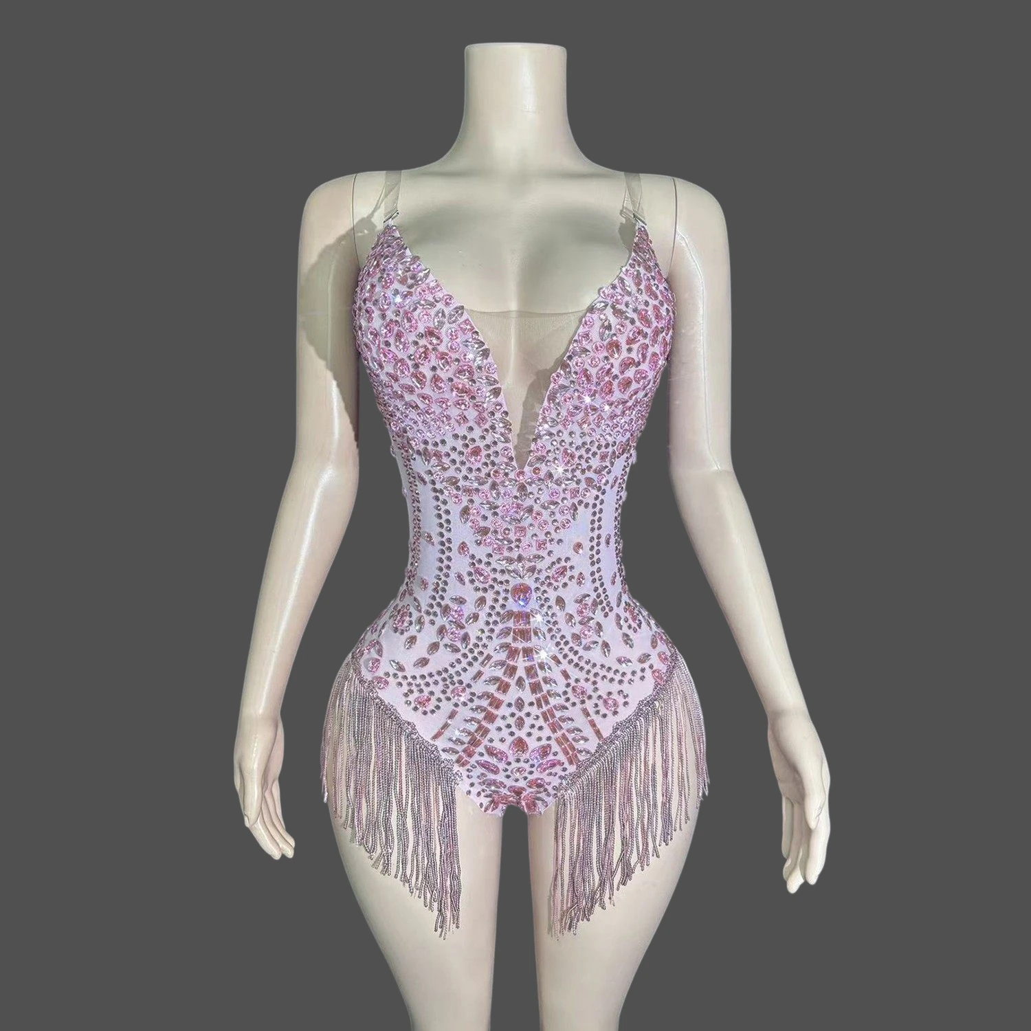 

Women Special Occassion Dress Shiny Rhinestones Tassel Bodysuit Evening Club Adult Performer Pole Dancer Show Outfits Wholesale
