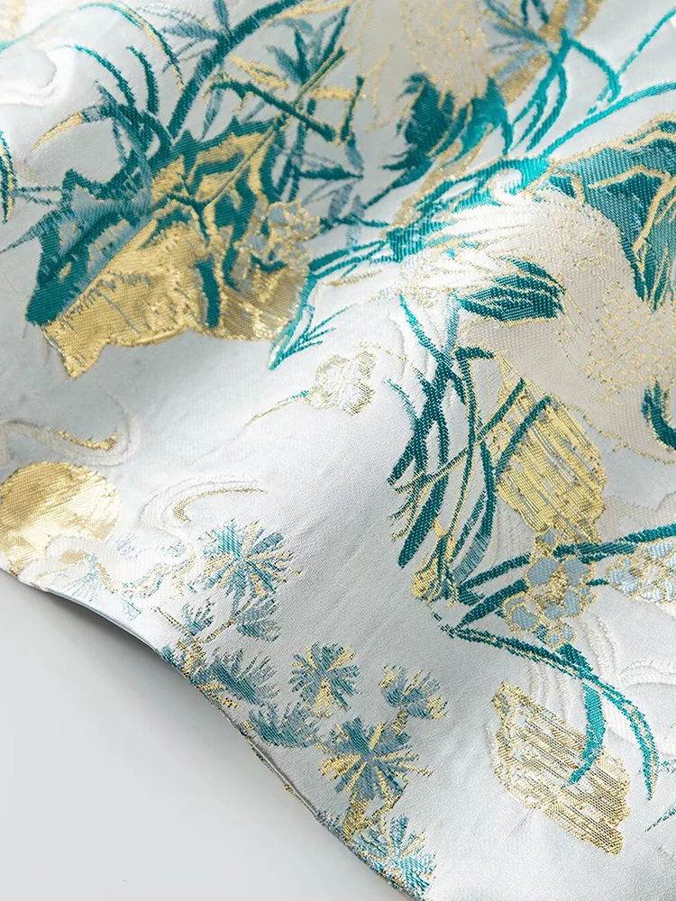 DSFACAIRIJ レディース スタンドカラー ノースリーブ ビーズ ジャカード ミニドレス 中国風 夏 ファッション 女性用