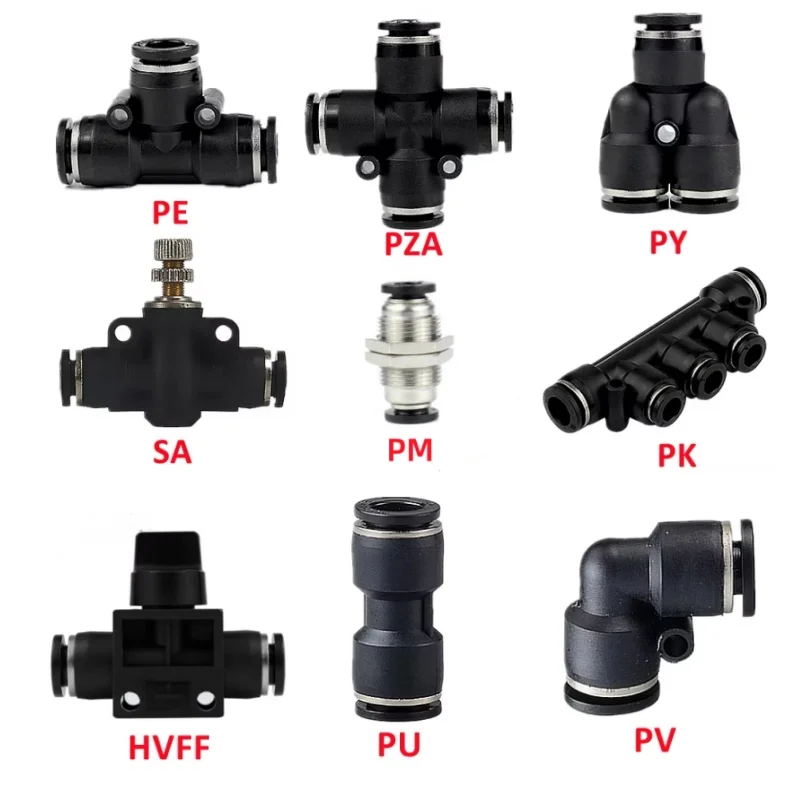 High Quality Black Pneumatic Fitting Pipe Connector Tube Air Quick Fittings 3/4/6/8/10/12/14/16mm PU PY PK PE PV SA HVFF PZA PM