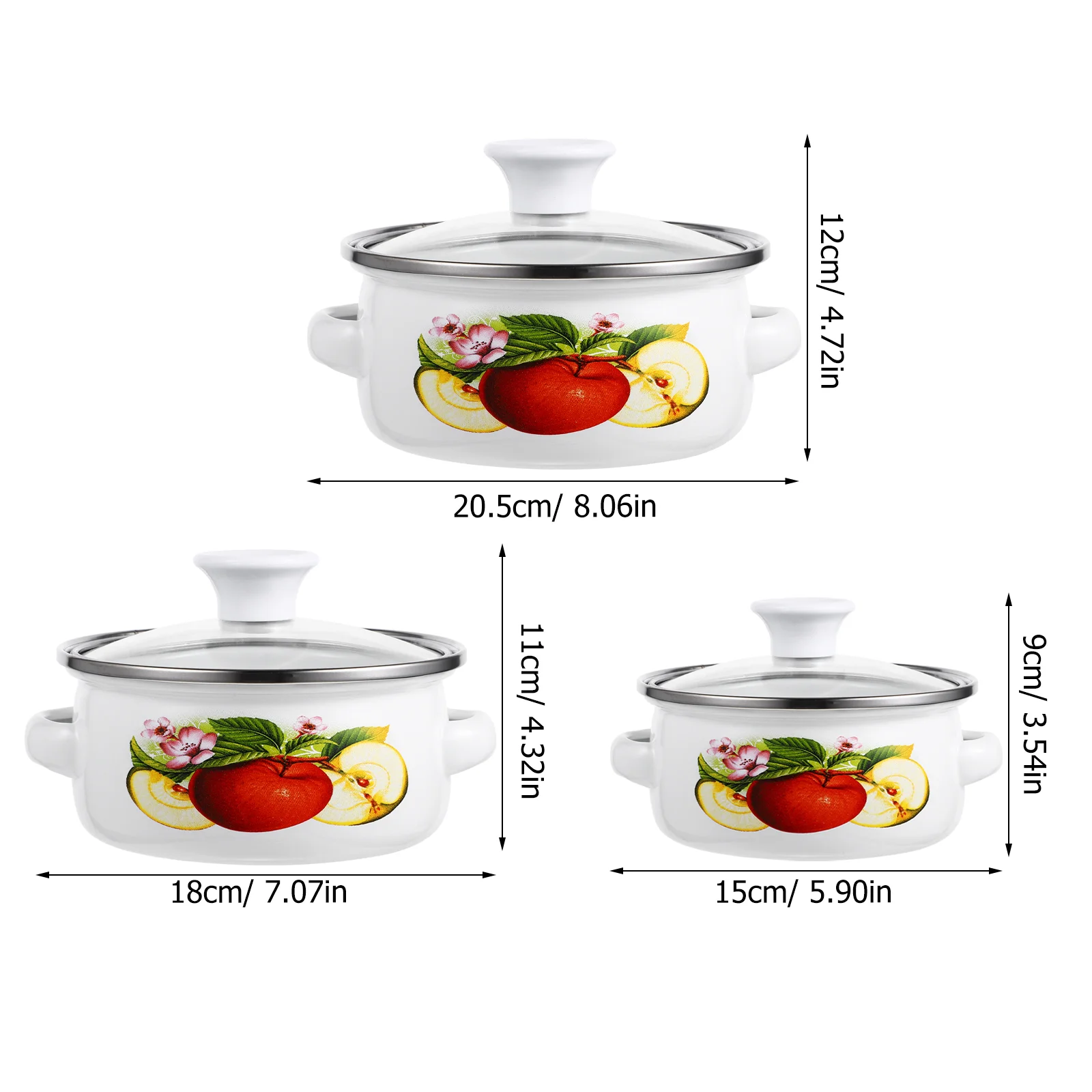3 Pcs Small Enamel Pot Soup Little Flat Enamelware Pan with Handle Pans for Cooking