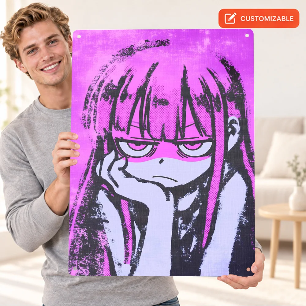 Shion Manga Portrait Textured Metal Poster Customized Aluminum Sign Minimalist Vector Illustration Wall Art For Reading Corner