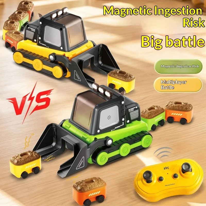 Remote Control Car 2.4g Rc Bulldozer Construction Vehicle Magnetic Car Chain Racing Interactive Party Toys For Boy Adult Gift