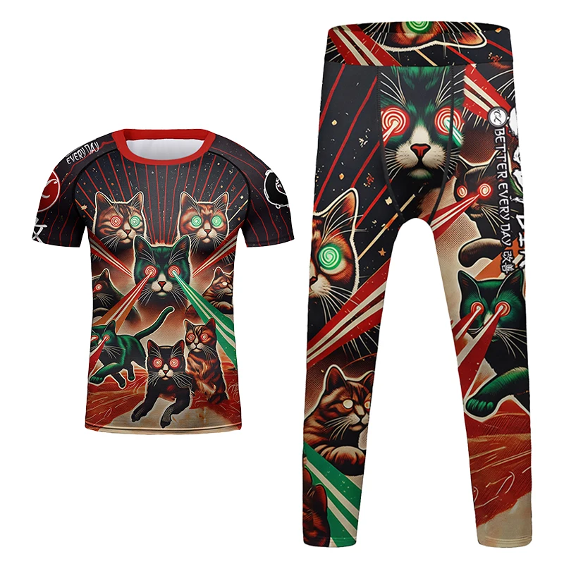 Tight MMA Bjj Jiu Jitsu Rashguard Sportsuit For Kid's Boxing T-Shirt+Fighting Shorts Wrestling Kickboxing Leggings 4pcs/Sets