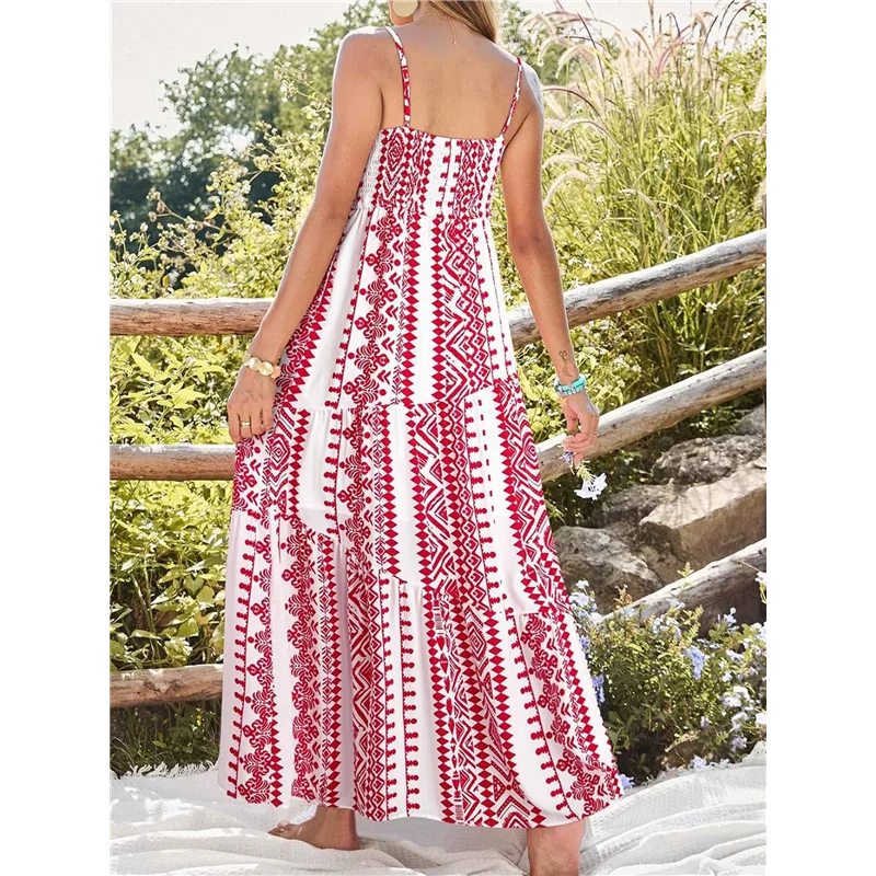 ABRT-Summer Dress Casual Womens Boho Dress Sleeveless Printed Long Tiered Maxi Dress Beach Dress 2025