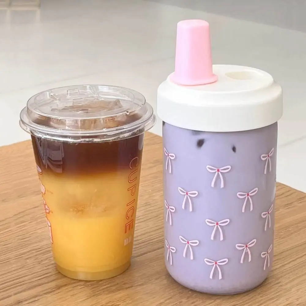 Niedliche Schleife, 500/700 ml, Wasserflaschen, Saft, Milch, Kunststoffbecher mit Deckel, Strohhalm, Bubble Tea, Kaffeetassen, Trinkgeschirr mit großer Kapazität