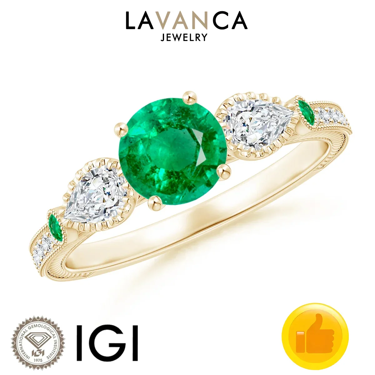 

Круглое кольцо из выращенного в лаборатории изумруда с грушей и круглое кольцо с бриллиантом в лаборатории из желтого золота 9K/14K/18K, роскошное обручальное кольцо, женские украшения