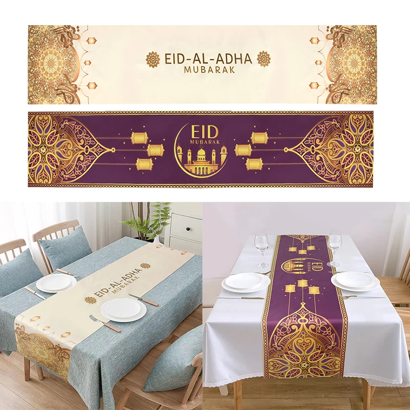 

2025 Eid Mubarak Table Runner Ramadan Kareem Decoration For Home Ramadan Tablecloth Islamic Muslim Party Supply Eid Al Adha Gift