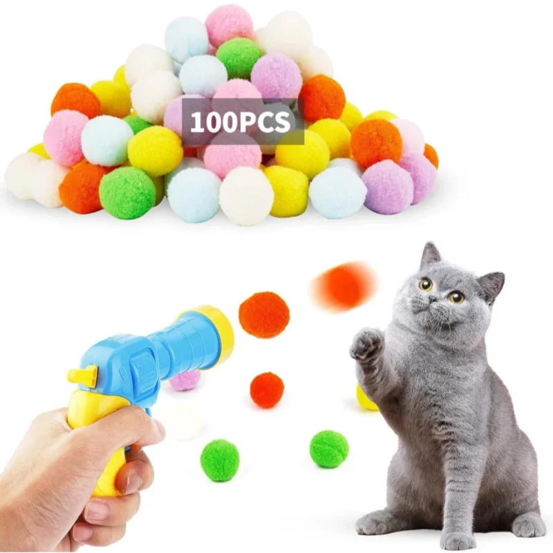 Plush Ball Shooting Gun Cat Toys Interactive Kittens Mini Pompoms Launcher Games Pet Accessories Indoor Cats Self Fun Fun Toy