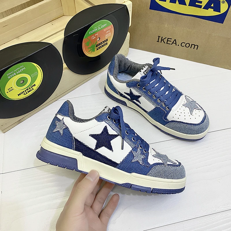 

2025New Comfortable Casual-Canvas Niche Shoes Denim Blue National Trend Star Couple Sneakers Men's Couple Style Sports Shoes