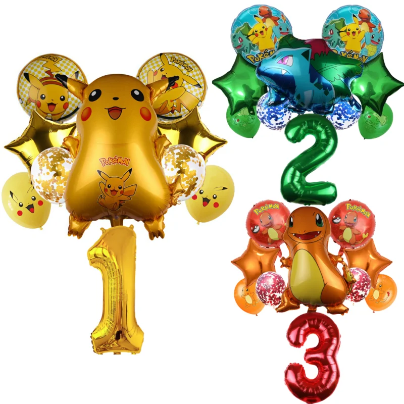 

10 Pcs/Set Pokemon Balloon Set Pikachu Charmander Cartoon Aluminum Foil Birthday Party Decorations Kids Classic Toy Air Gifts