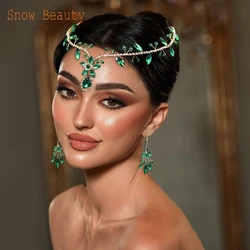 DZ093 Green Wedding Headpiece Women Tiara Hair Piece Bridal Hairband Accessories Handmade Pageant Headband Hair Jewelry Earring