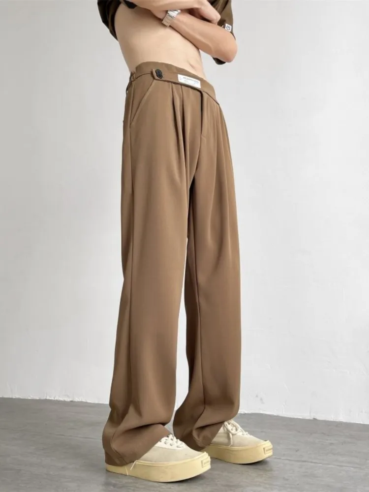 

Мужские летние брюки из ледяного шелка: тонкие, прямые, широкие, свободного кроя, модные, молодежные, в пол