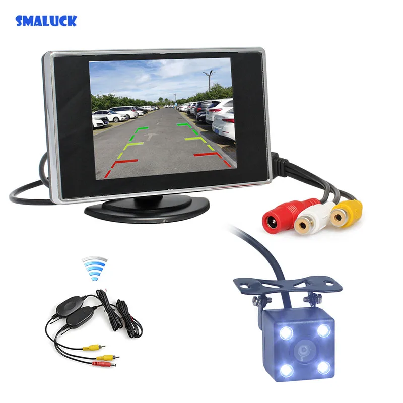 SMALUCK Wireless Reverse Car Backup LED Camera with Rear View Car Monitor Back Up Camera Kit Easy Installation