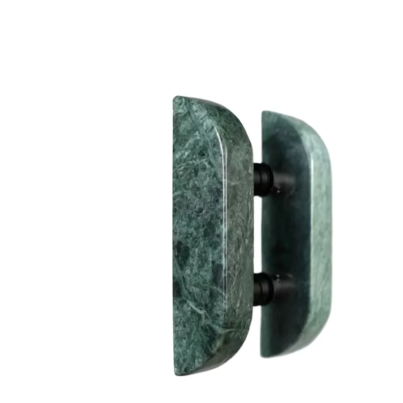 Green and black marble door handles, polished curved, suitable for modern glass entrance doors, indoor hardware accessories