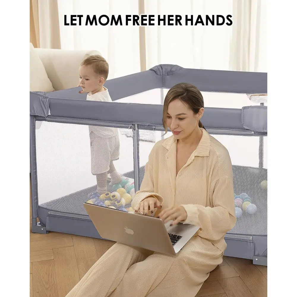 Box pieghevole portatile extra large per neonati e bambini piccoli, centro attività sicuro per interni/esterni con cancello (51×51 grigio)