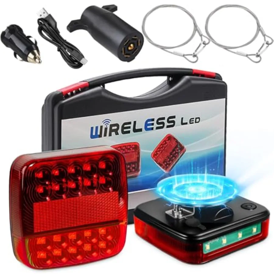 Magnetic, Upgrade Rechargeable Wireless Trailer Tow Lights LED Kit, IP65 Waterproof, 10-Hour Battery Life, 100 FT Signal Synchr