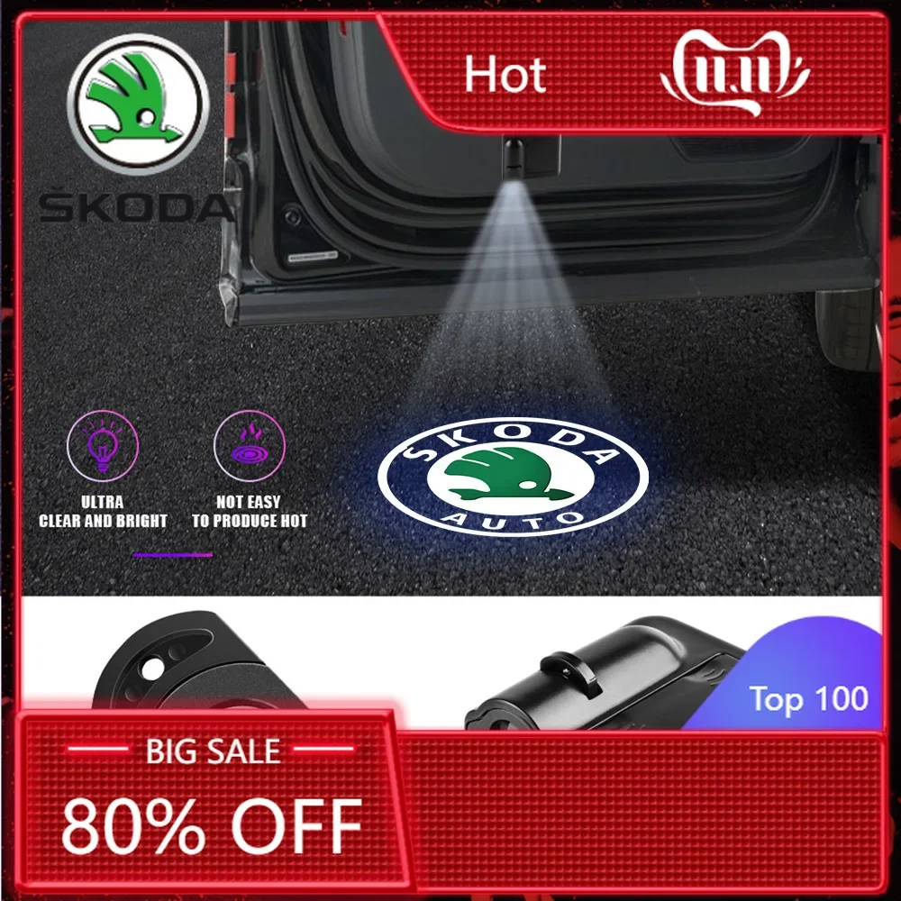 

Car Sticker 2025 New Car Door Emblem Light Welcome Lamp Wireless Laser Projector Auto Decoration LED For Skoda Fabia Rapid Super