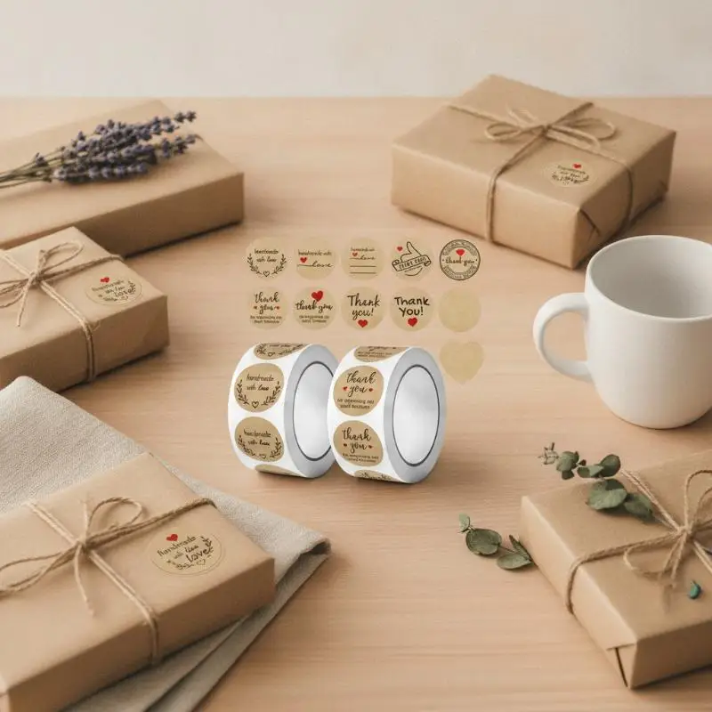 500Pcs Thank You Stickers Round Print Seal Labels for Online Store Order Packages Gift Wrapping Decoration