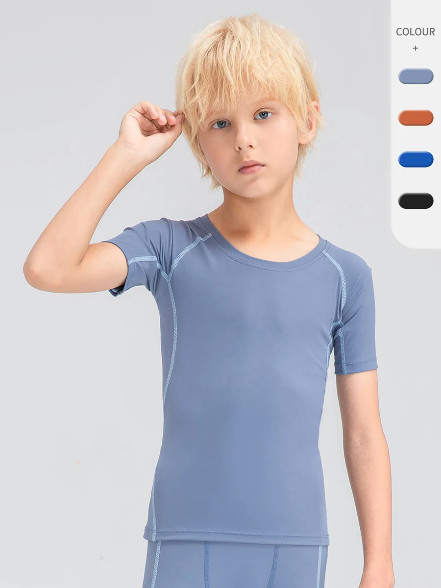 

Boys' Tight Fitting Clothes Fitness Short Sleeves High Elasticity Quick Drying T-shirt Sports Children's Basketball Training Top