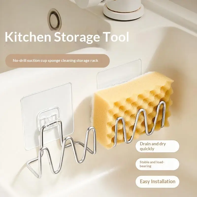 Stainless Steel Sink Drain Organizer Easy Install Hollow Out Design Kitchen Sponge Scrubber Storage Rack