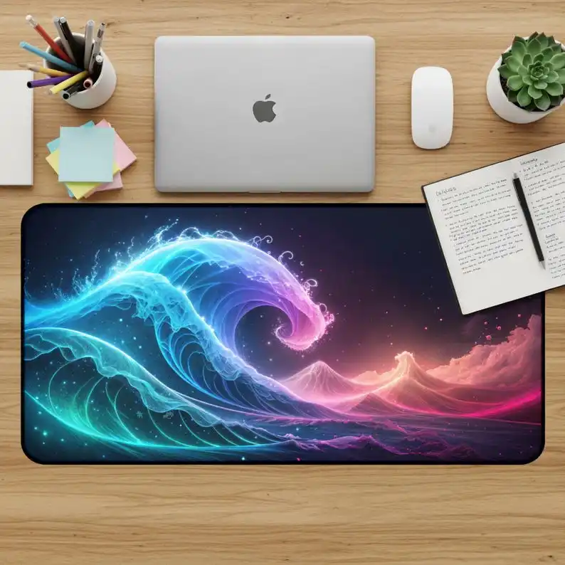 

Aurora Wave Desk Mat, Cute Wave Artwork, Office Decoration,Unique Desktop Accessory for Wave Enthusiasts, Gift for Nature Lovers