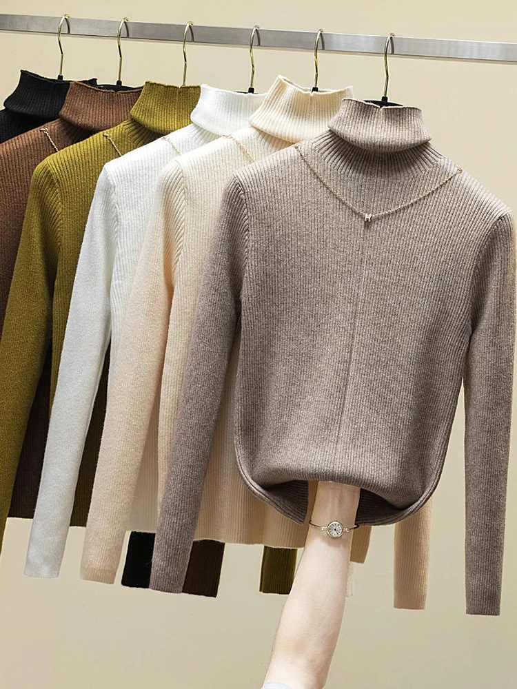 

Autumn Winter Turtleneck Sweater Slim Fit Basic Pullovers 2025 Fashion Korean Knit Tops Bottoming Womens Sweater Stretch Jumpers
